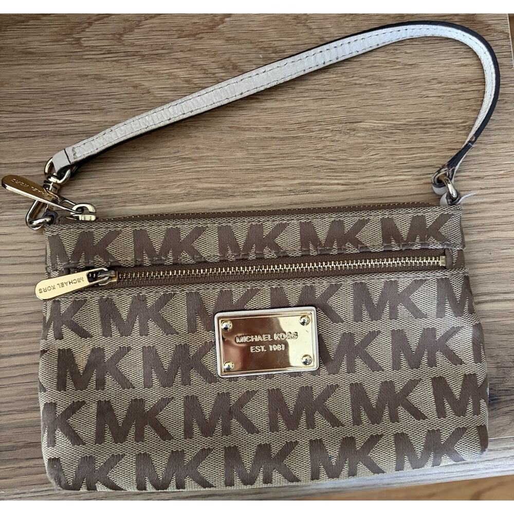 Michael Kors Jet Set Brown Wrislet|Canvas and Leather|Double Zipper|2015-2018